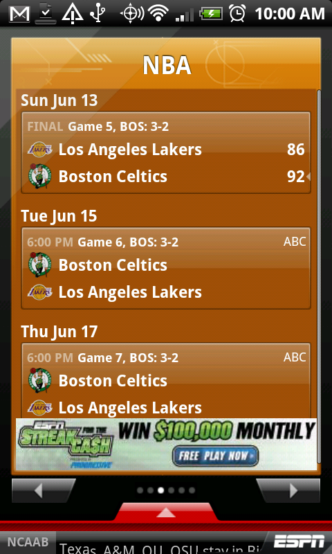the ESPN ScoreCenter app would finally be hitting the Android Market ...