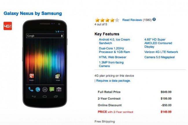nexus 149 650x431 Galaxy Nexus Drops to $149 at Verizon, Discontinued at   Best Buy?