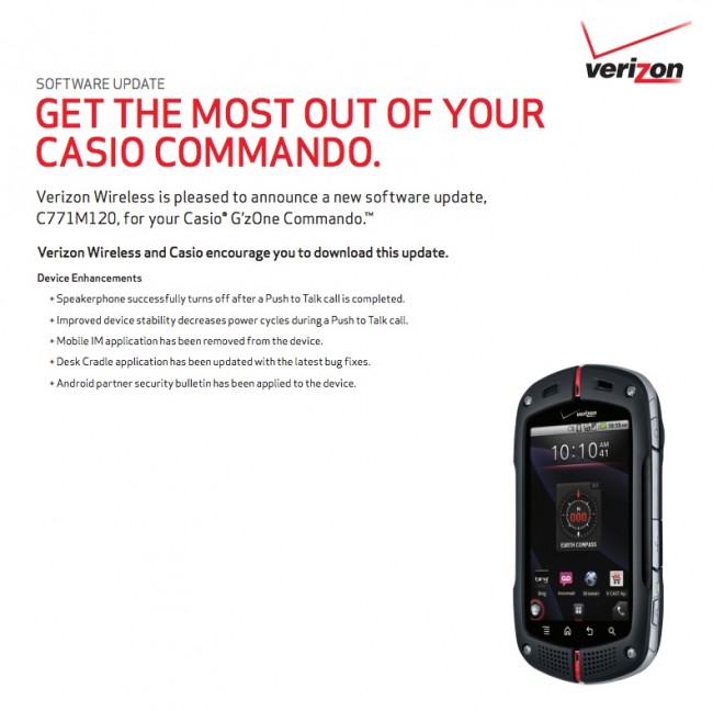 Commando 650x648 Verizon Pushing Update to Casio G'zOne Commando,   