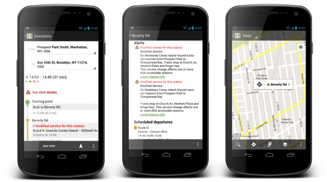 NY Transit Mobile  650x362 Google Maps Adds New York Subway Alerts and   Delays, Never Be Late Again