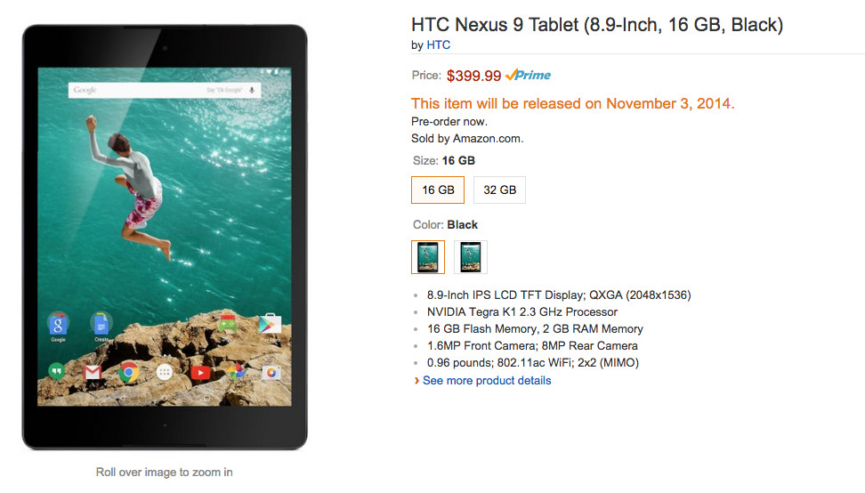 Nexus 9 ya puede pre-ordenarse a México desde Amazon
