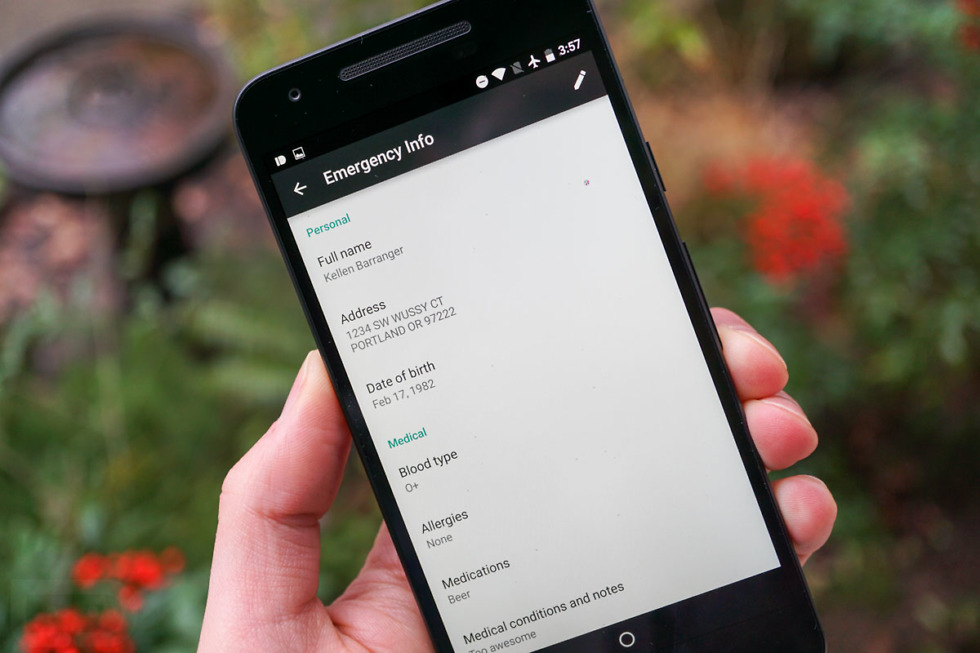 android n emergency info