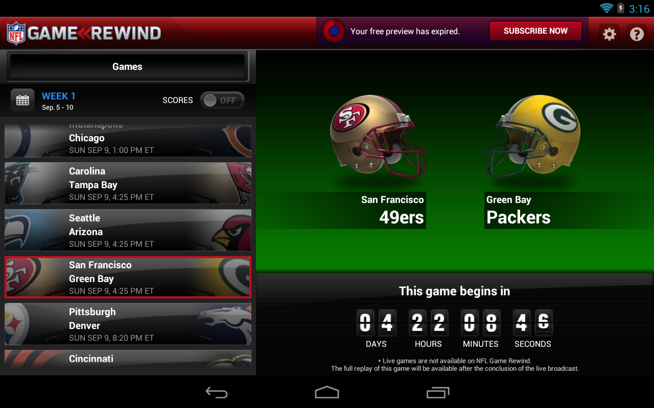 NFL Game Rewind for Tablets