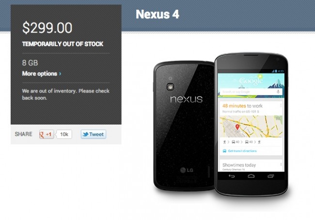 nexus 4 out of stock