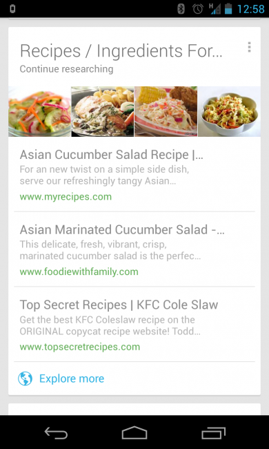 google now recipe search