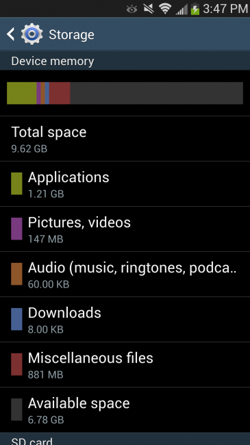 Galaxy S4 storage