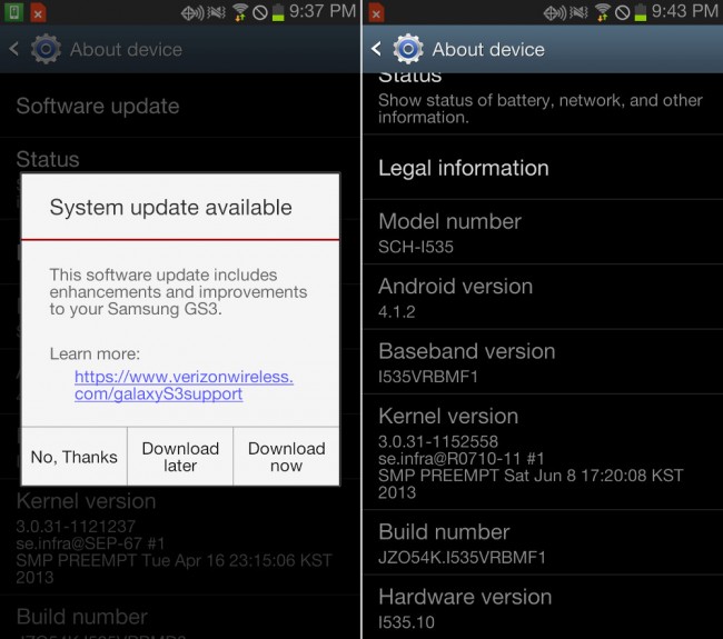 galaxy s3 update