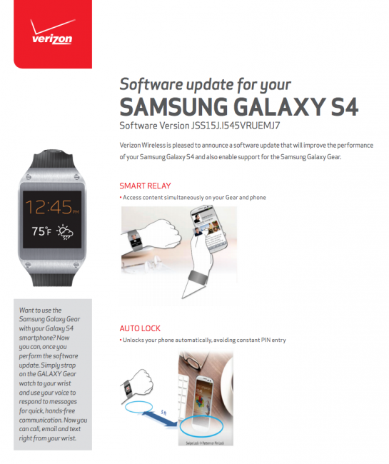 verizon galaxy s4 gear update