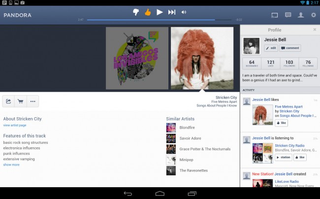 pandora tablet view