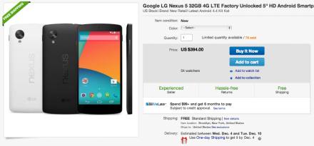 Black Friday Deal:  Nexus 5 32GB in Black or White From eBay for $394 With Free Shipping