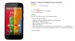Verizon Moto G on Amazon for $79.99 in Lightning Deal (Updated: Gone)