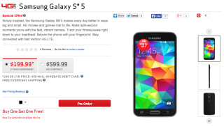 Verizon Galaxy S5 Now Up for Pre-order at $199, BOGO Deal in Effect