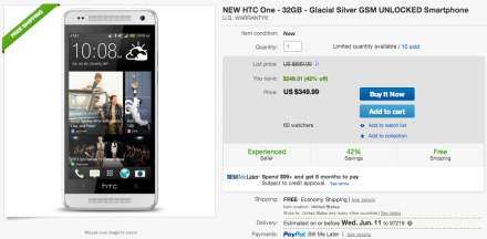 Deal:  Brand New, Unlocked HTC One (M7) for $349