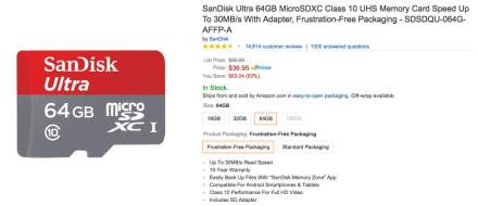 Deal:  SanDisk Micro SD Cards Up to 76% Off at Amazon, 64GB for $36.95