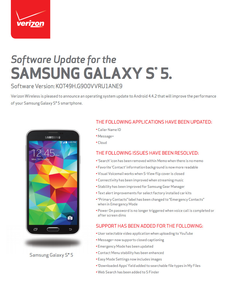 verizon s5 galaxy changelog receiving via build