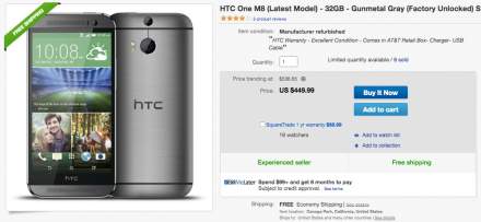 Deal:  Unlocked HTC One (M8) in Gunmetal Grey for $449, Plus Free Shipping