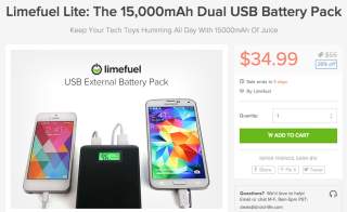 Deal:  Limefuel Lite 15,000mAh Dual USB Power Pack for $34.99