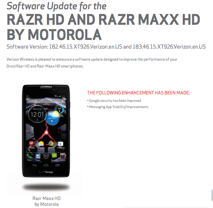 Verizon Update DROID RAZR HD