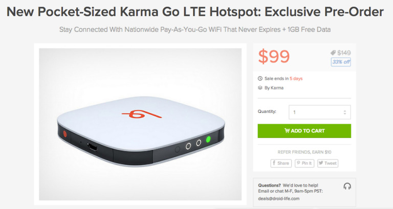 Deal: Pre-order Pocket-sized Karma Go LTE Hotspot for $99
