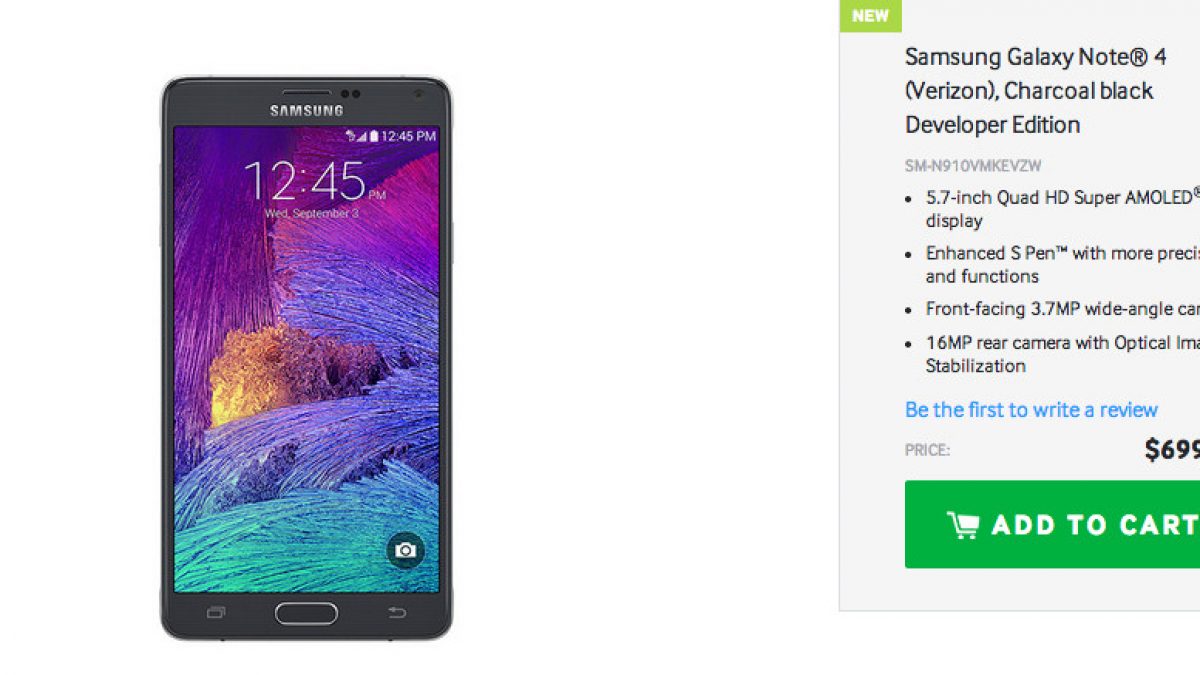 Galaxy Note 4 Developer Edition Now Available for $699