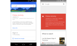 Google Now Alerts Card Showing Local Police Activity for Users