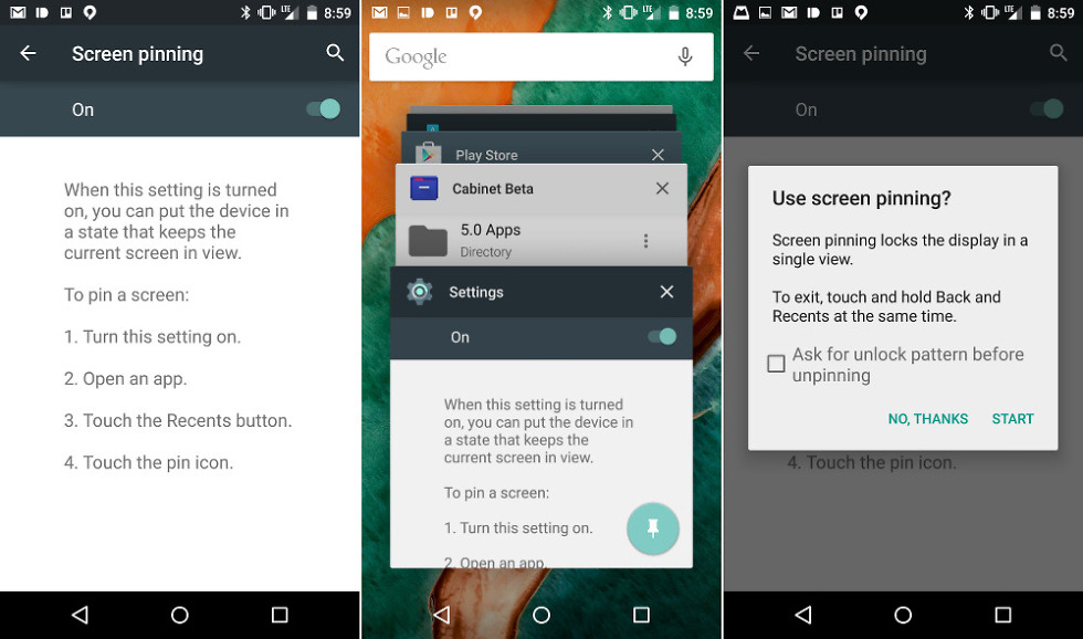 Video Android 5.0 Feature Screen Pinning Apps