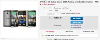 Deal:  Unlocked HTC One (M8) in Grey, Gold, or Silver for $369
