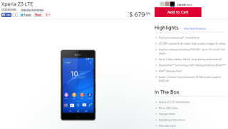 Sony Selling Unlocked Xperia Z3 to U.S. Customers, Priced at $679.99