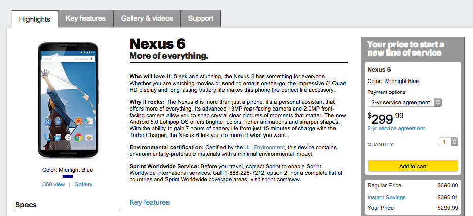 sprint nexus 6