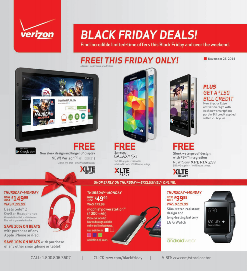 Verizon Black Friday 2014 Deals: Free Galaxy S5, Moto X Football Edition, Xperia Z3v – $99 G ...