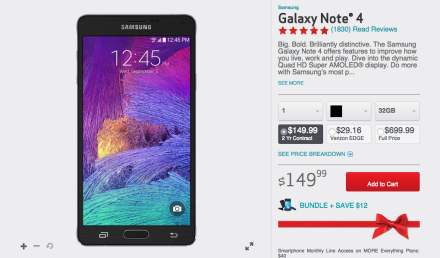 Deal:  All Android Phones $199 and Over are 50% Off at Verizon, Including Galaxy Note 4