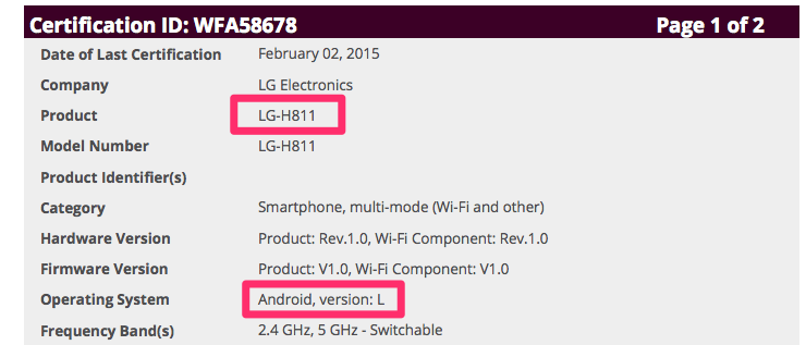 LG H811 - LG G4? - certified by the Wi-Fi Alliance - news