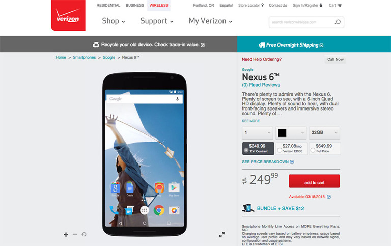 Nexus 6 Now Available From Verizon for 249 Nexus 6 Now Available From Verizon for 249