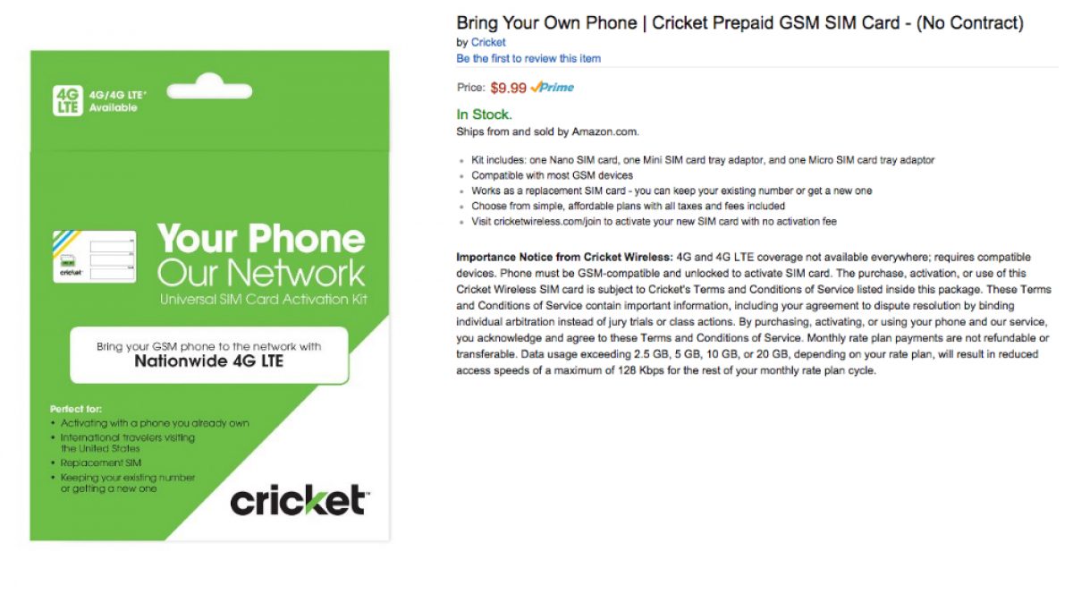 Cricket Brings BYOD Universal SIM Card Kit to Amazon for 10