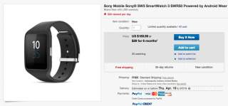 Deal:  New Sony Smartwatch 3 for $169 ($80 Off)