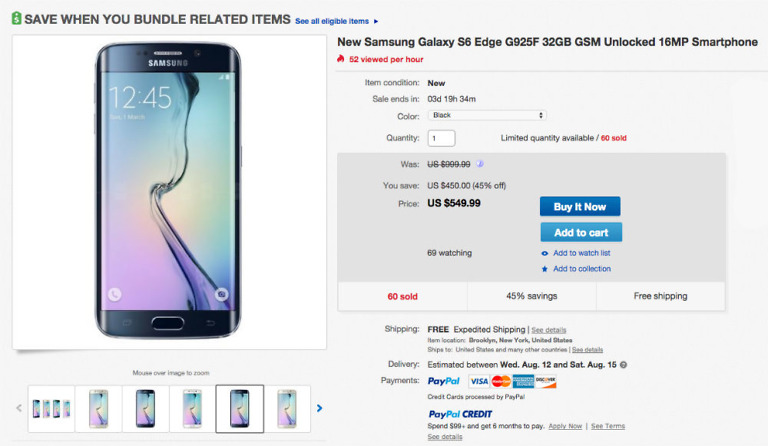 Deal: Unlocked Galaxy S6 Edge 32GB for $550 on eBay