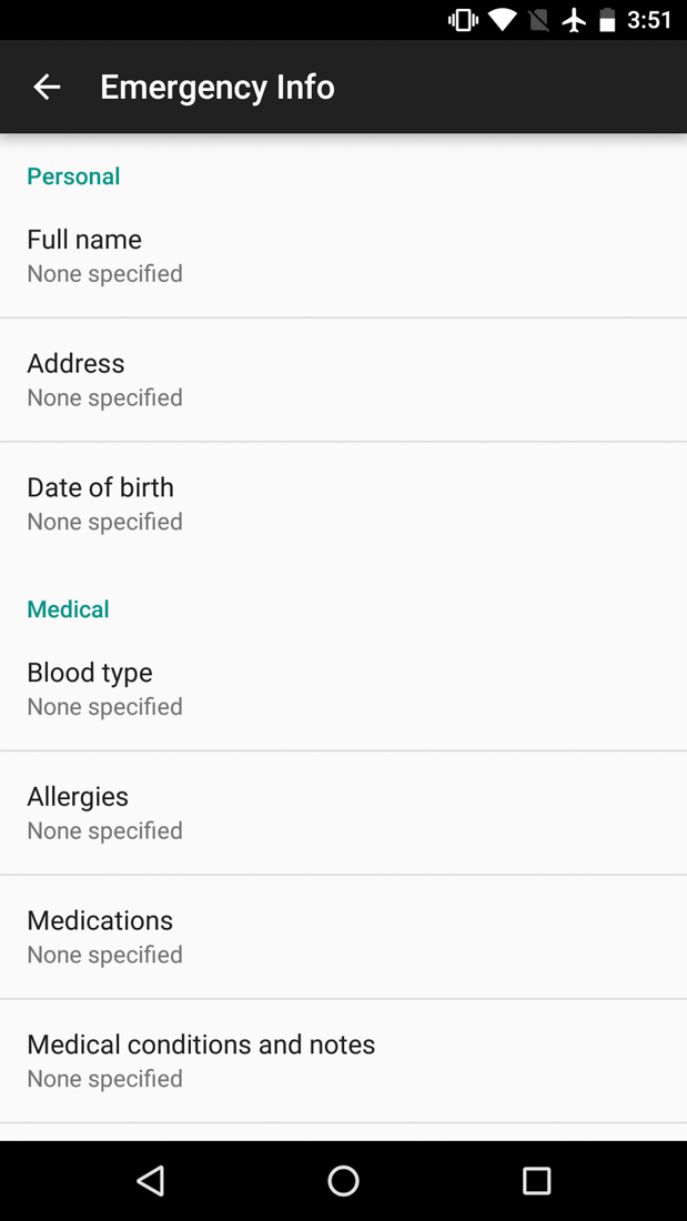 android n emegency info