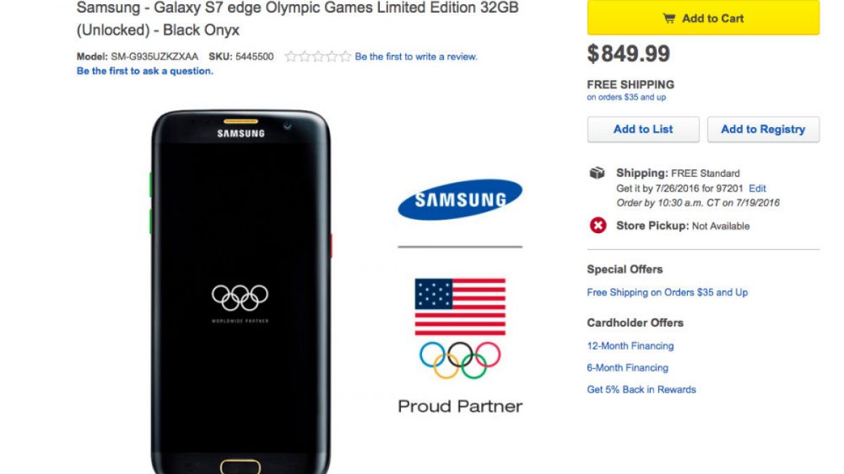 Galaxy S7 Edge 2016 Rio Olympics Edition Available at Best Buy