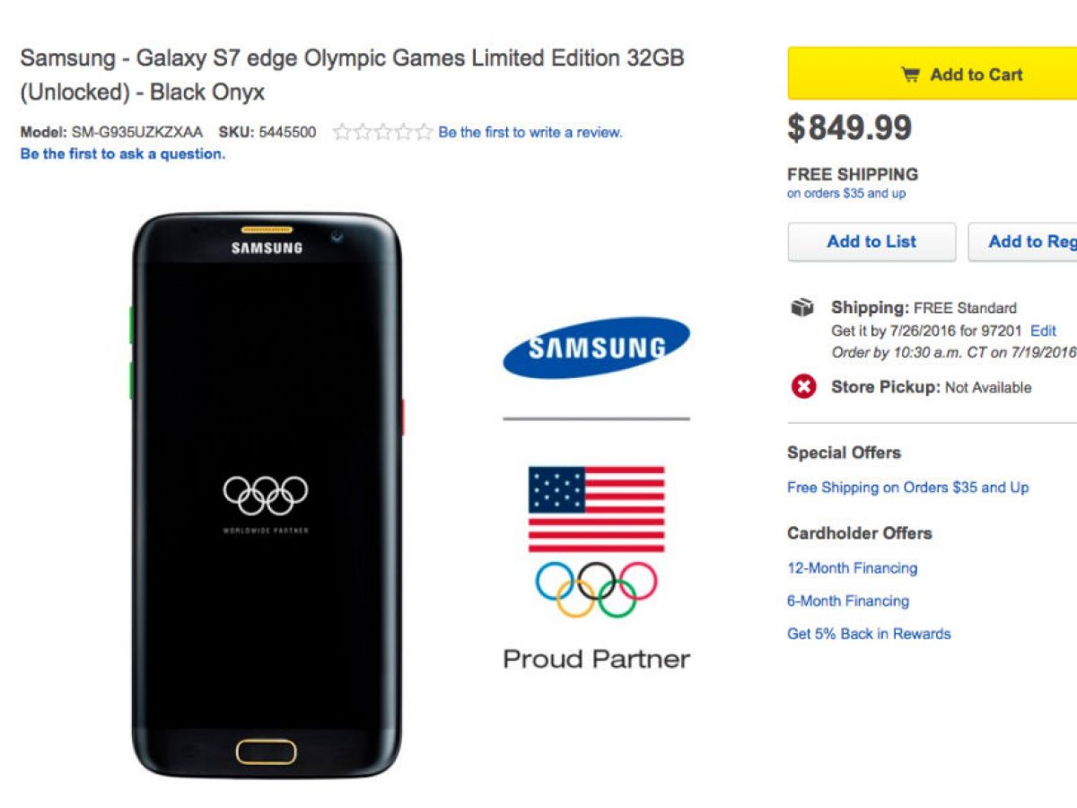 Galaxy S7 Edge 2016 Rio Olympics Edition Available at Best Buy