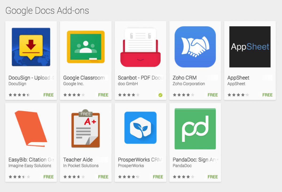 Google Docs and Sheets Gain App AddOns on Android
