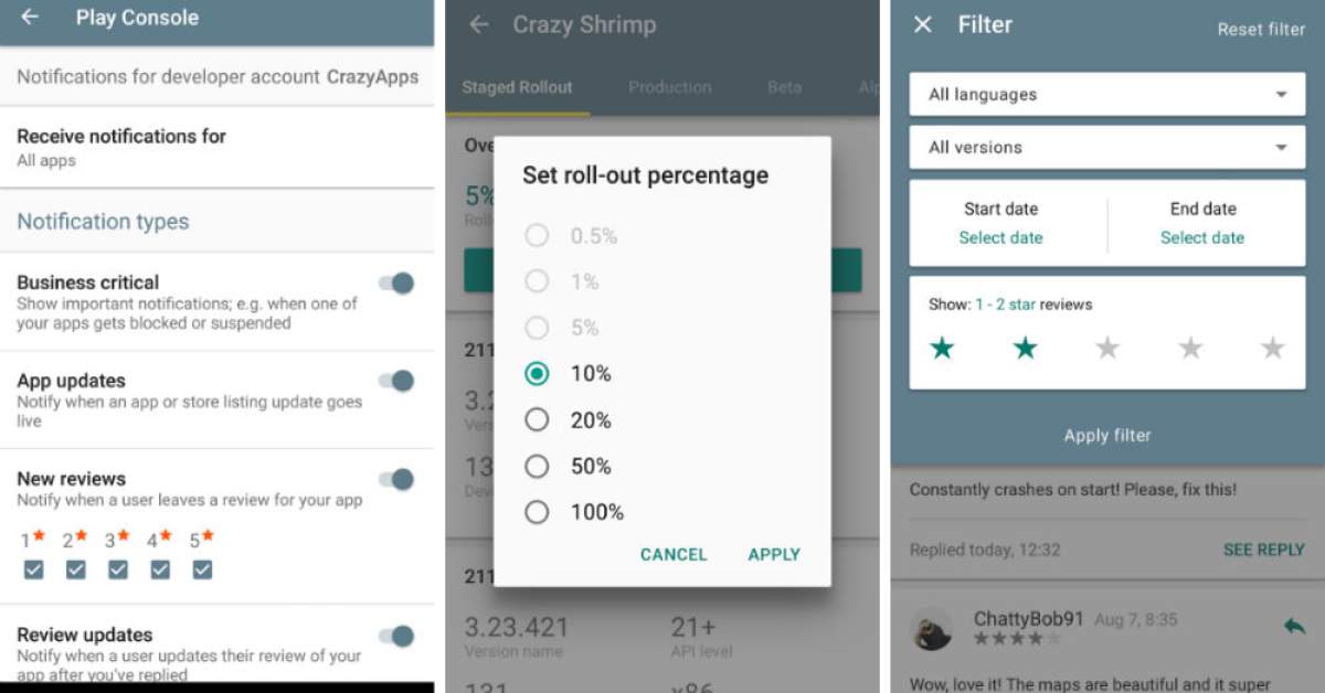 Google Play Developer Console App Updated With Review Notifications ...