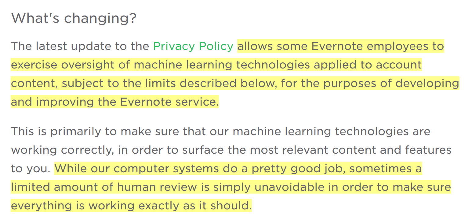 evernote privacy policy