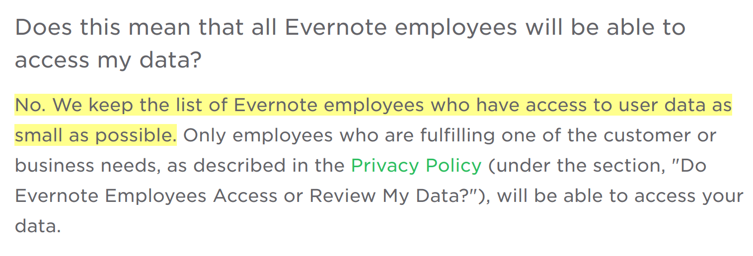 evernote privacy policy