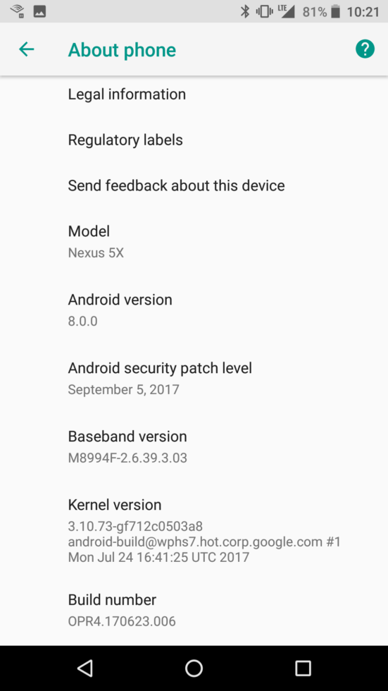 nexus 5x oreo september