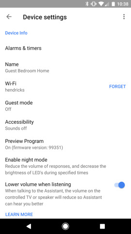 google home night mode