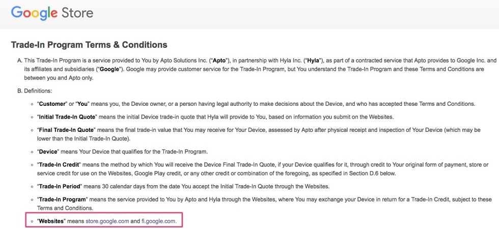 google store trade-in terms