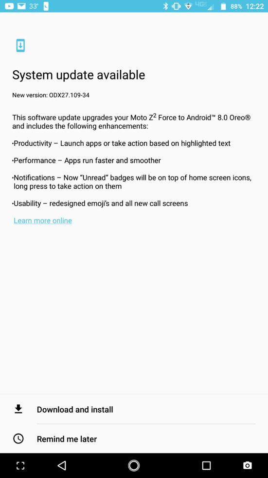 moto z2 force oreo update