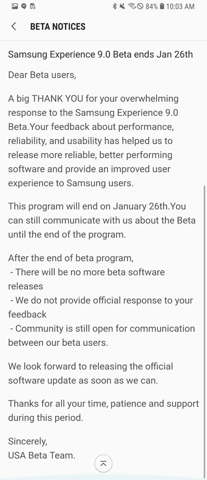 galaxy s8 oreo beta update end