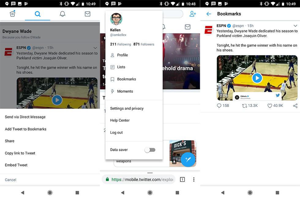 twitter bookmarks android