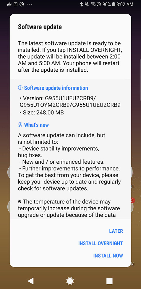 unlocked galaxy s8 oreo update